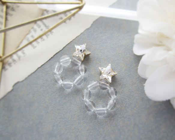 Star bijou×Clear hoop earring／pierce*3974* 7枚目の画像