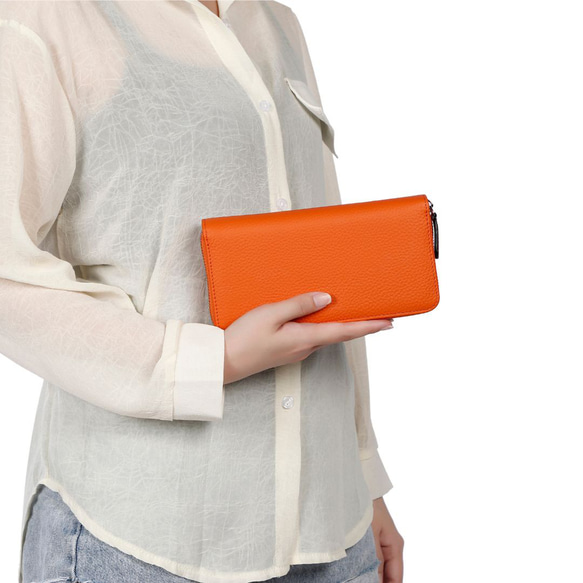 圧倒的な収納力と機能性 イタリアンレザー 大容量 長財布 革財布 本革 オレンジ系 メンズ レディス 4枚目の画像