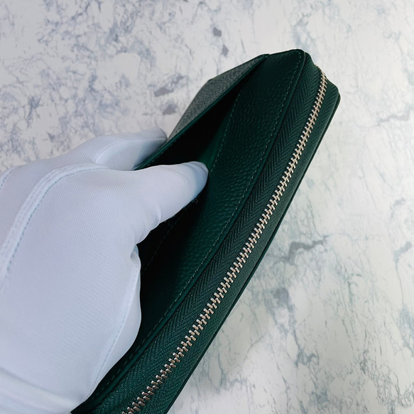 圧倒的な収納力と機能性 イタリアンレザー 大容量 長財布 革財布 本革 グリーン系 緑 メンズ レディス 7枚目の画像