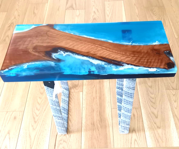 レジン　ローテーブル　無垢材　ツバキ　海岸 1枚目の画像