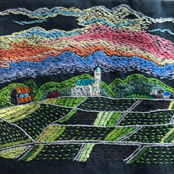 手刺繍 ブックカバー 『夕焼け田園風景』*単行本サイズ 6枚目の画像