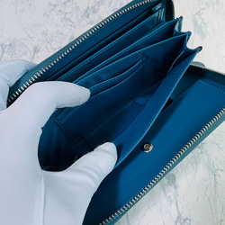 圧倒的な収納力と機能性 イタリアンレザー 大容量 長財布 革財布 本革 ブルー系 水色  メンズ レディス 青 9枚目の画像