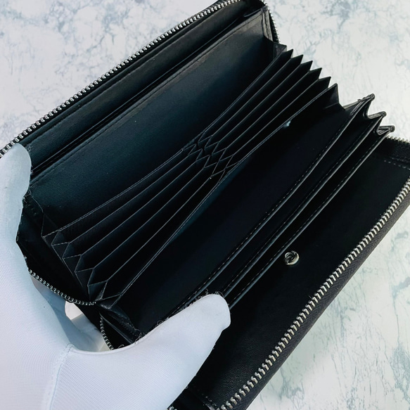 圧倒的な収納力と機能性 イタリアンレザー 大容量 長財布 革財布 本革 ブラック系 黒 メンズ レディス 9枚目の画像