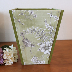 【受注制作】カルトナージュ♪　フランス製 トワルドジュイ　マルチボックス　（花と小鳥のリフレイン / グリーン） 3枚目の画像