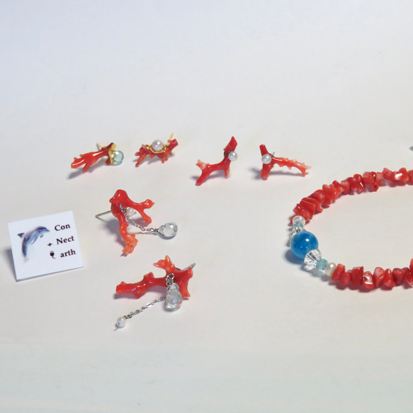 赤枝珊瑚と淡水真珠のピアス／316L 14枚目の画像