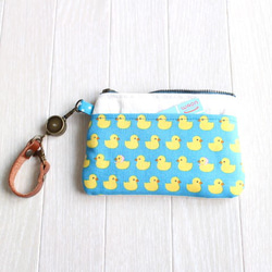 ビュ~ンと伸びるバッグ用ミニポ/ブルーの小鳥刺繍ｘラバーダック 11枚目の画像