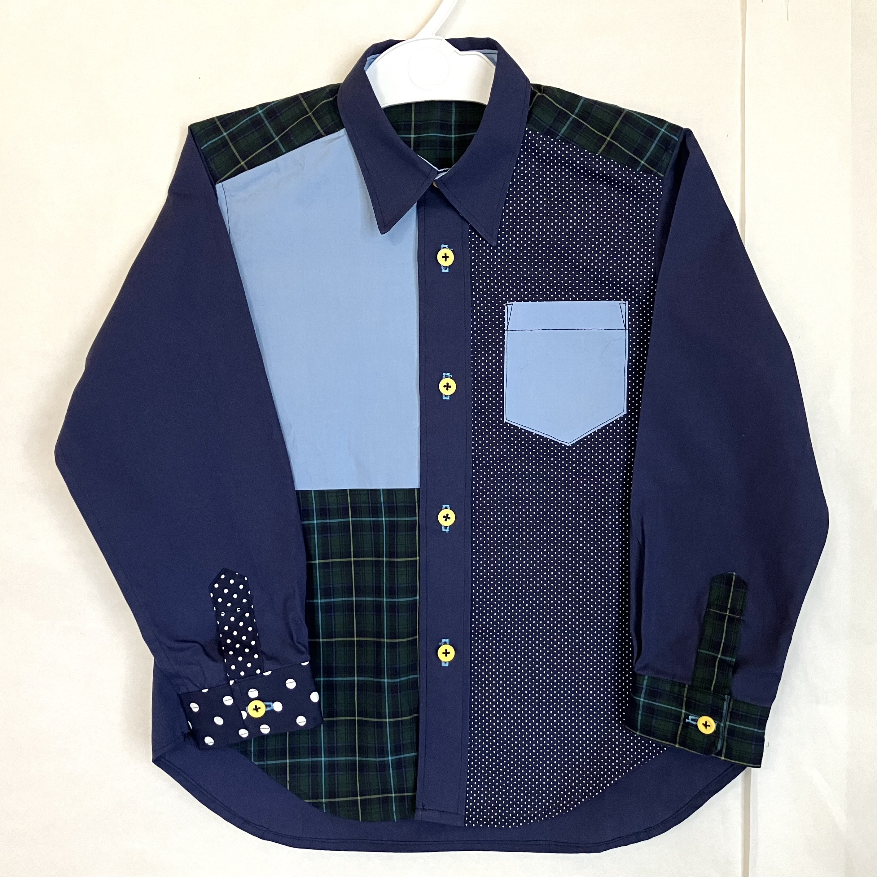 【Preppy Classic Kids】パッチワーク①長袖シャツ｜120cm｜コットン｜遊び心たっぷり｜ハンドメイド