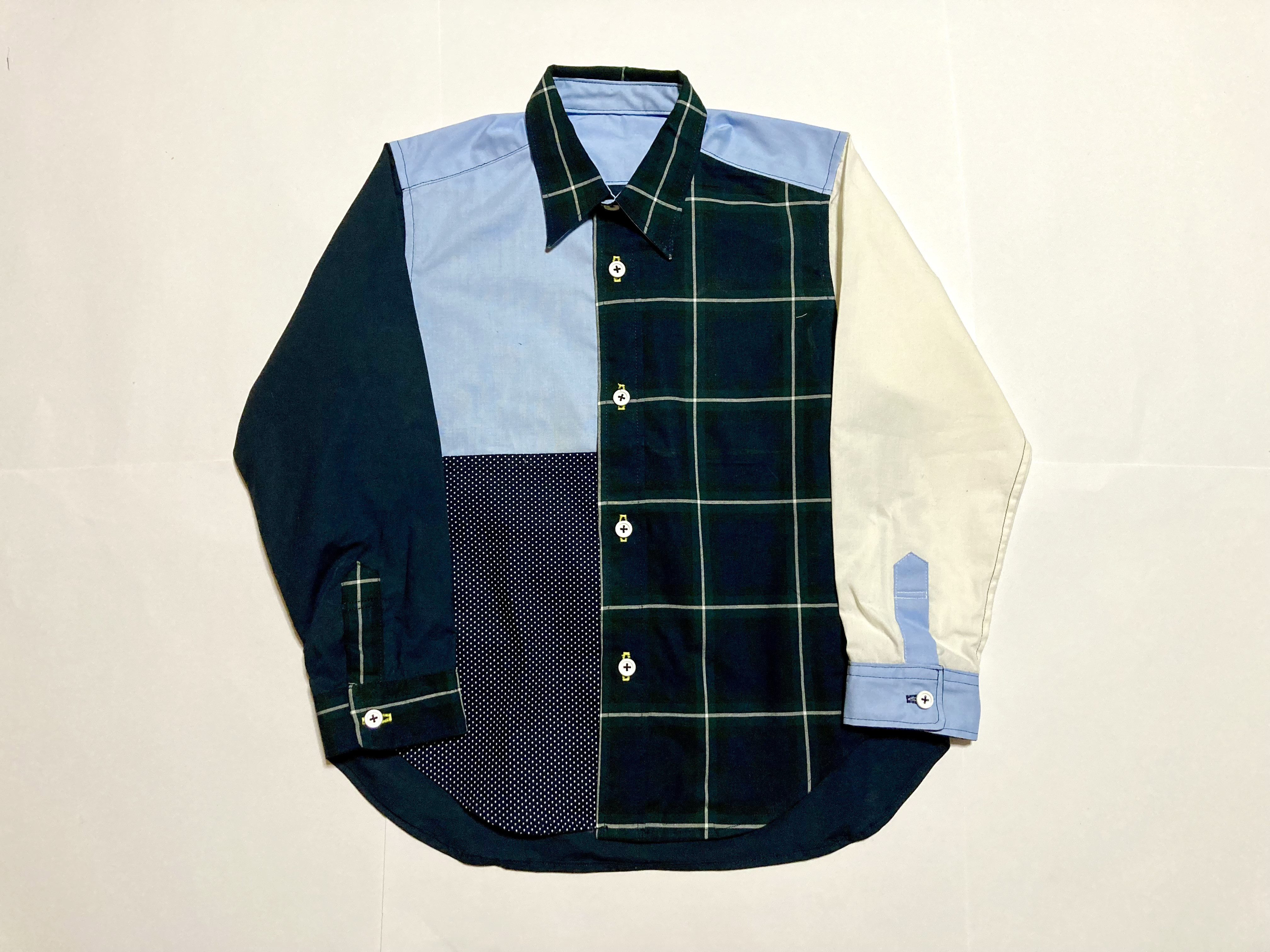【Preppy Classic Kids】パッチワーク②長袖シャツ｜120cm｜コットン｜遊び心たっぷり｜ハンドメイド
