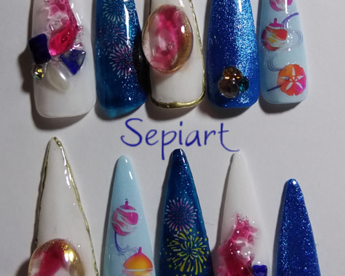 (現品)ジェルネイルチップ ディズニー 成人式 振袖 夏 海 現品)ジェルネイルチップ ディズニー 成人式 振袖 夏 海 現品