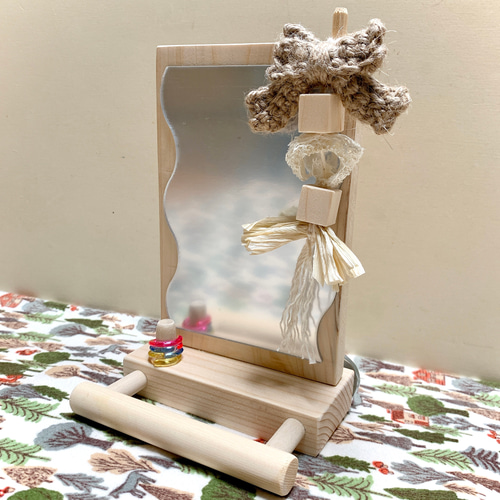 天然素材使用】バードトイミラー インコ 鏡 おもちゃ付き 止まり木