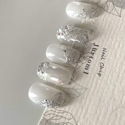 Jurtom 1ネイルチップ／銀箔 シルバーキラキラネイル／成人式