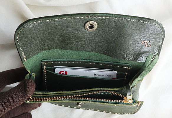 2層の使いやすい本革の長財布/2sou-flat-green 5枚目の画像
