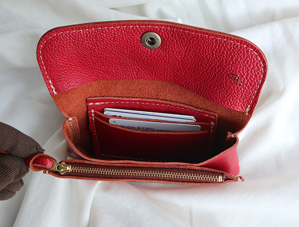 2層の使いやすい本革の長財布/2sou-flat-red 3枚目の画像