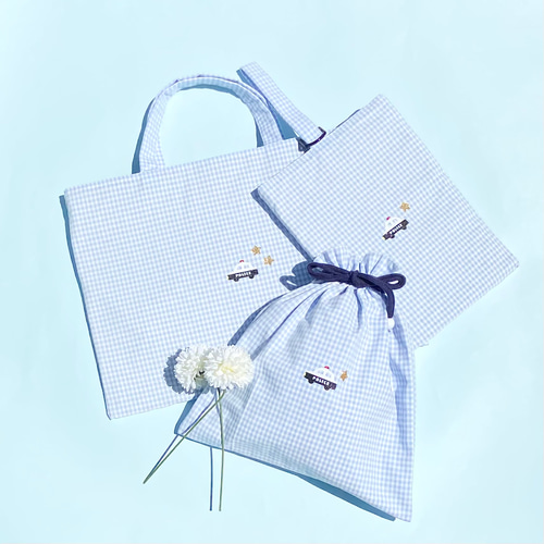 レッスンバッグシューズバック巾着袋セットイチゴ水色