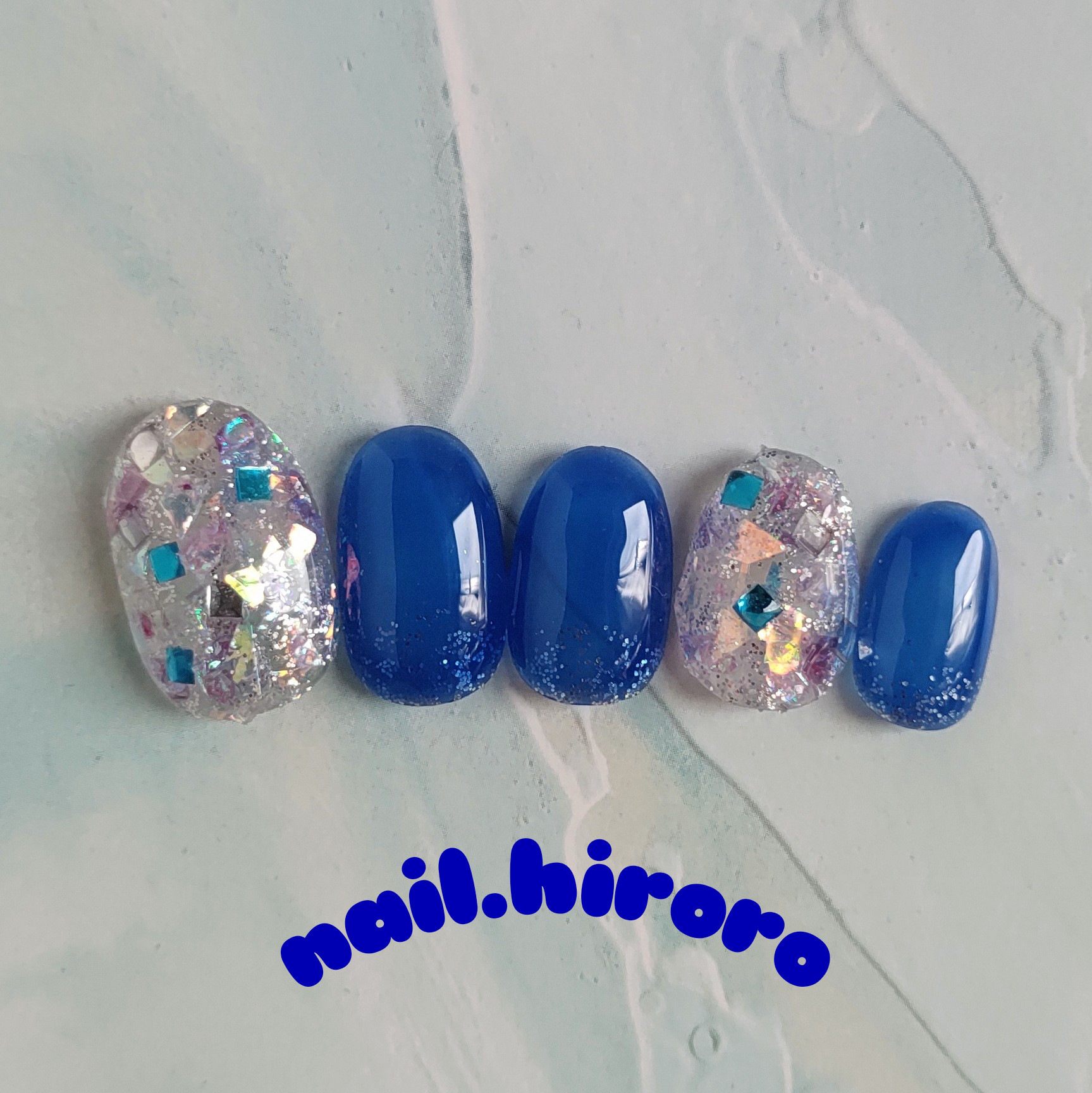 オーダーネイルチップNo.67 夏 海 キラキララメ 貝殻ヒトデパーツ