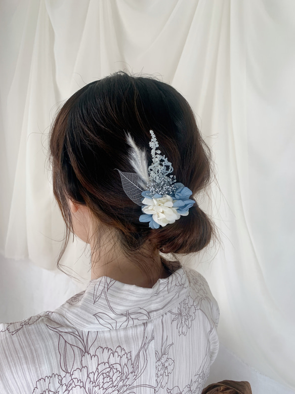 装いの時間 【 02 blue 】 ヘアアクセサリー プリザーブドフラワー ドライフラワー 成人式 謝恩会 結婚式 4枚目の画像