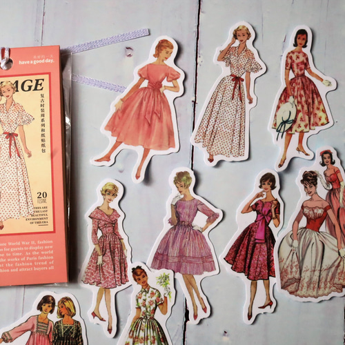 レトロファションシリーズ【ピンク】ドール・ダイカット シール