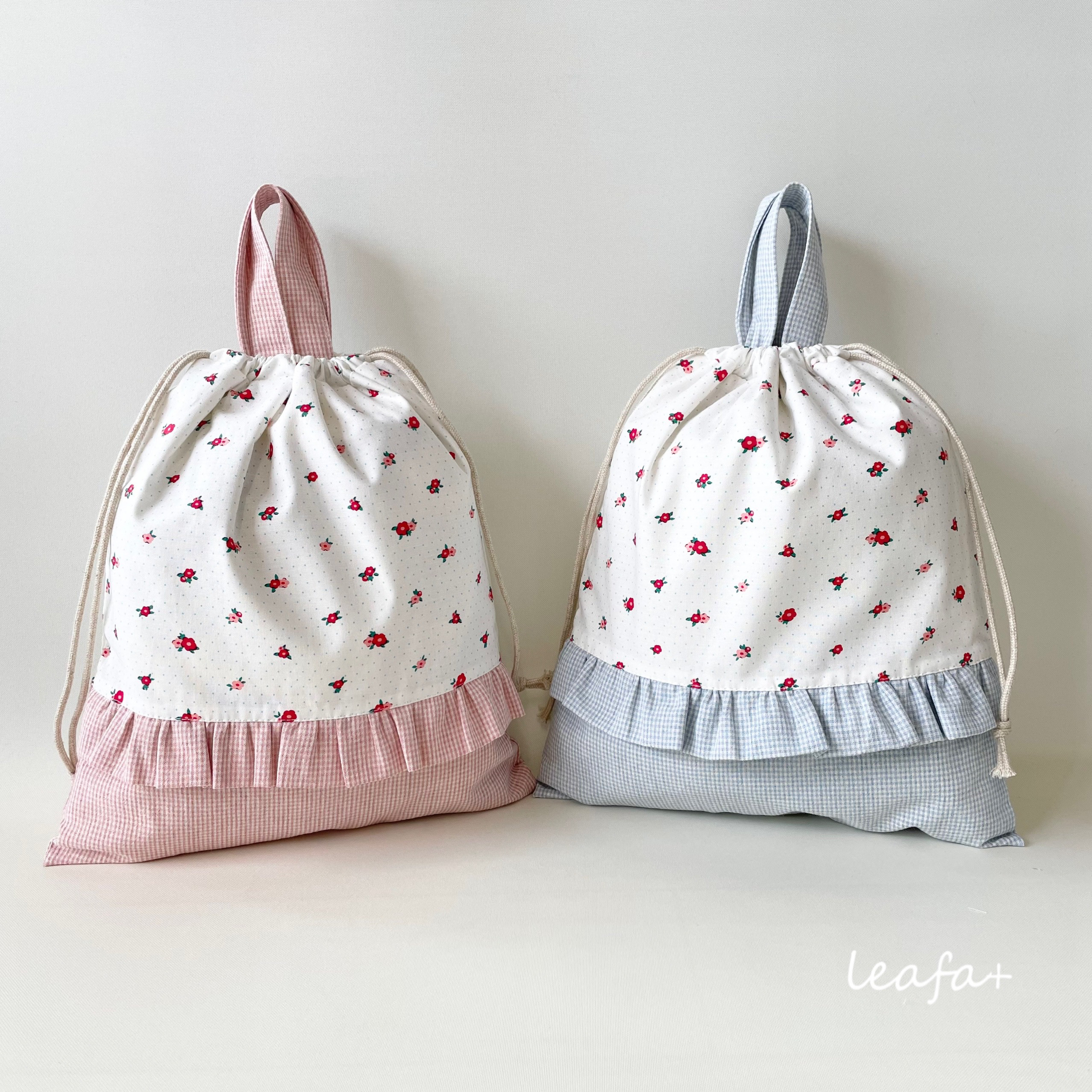 milk様 確認用 リボン チェック くすみピンク 給食袋 オーダー かくし 