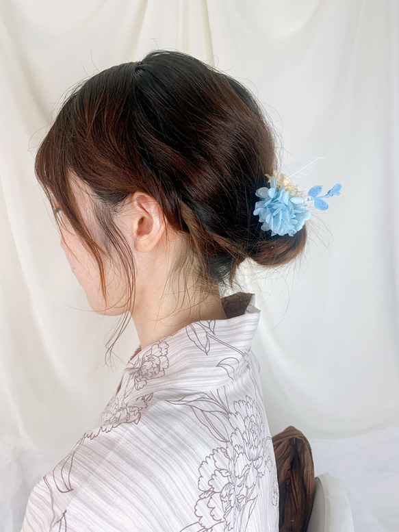 装いの時間 【 01 light blue 】 ヘアアクセサリー プリザーブドフラワー ドライフラワー 成人式 謝恩会 6枚目の画像