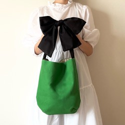 【受注生産】ショルダー・斜めがけ・手提げと3wayで使える！  canvas ribbon tote bag（グリーン） 1枚目の画像