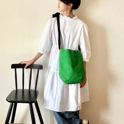 【受注生産】ショルダー・斜めがけ・手提げと3wayで使える！  canvas ribbon tote bag（グリーン） 6枚目の画像