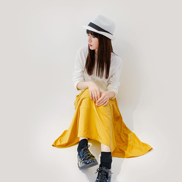 ★限定1枚SALE30％OFF★ 年間OK! イエロー 上質カットソー素材 スカート ●ADELE-YELLOW● 1枚目の画像