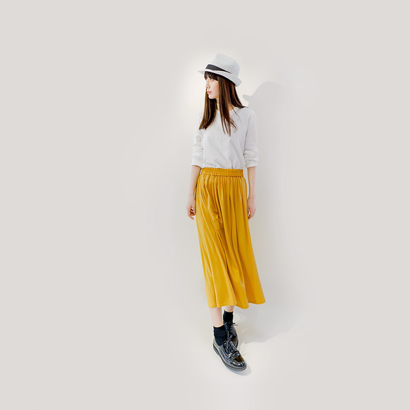 ★限定1枚SALE30％OFF★ 年間OK! イエロー 上質カットソー素材 スカート ●ADELE-YELLOW● 2枚目の画像