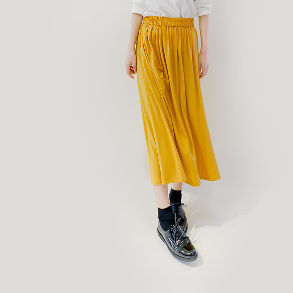 ★限定1枚SALE30％OFF★ 年間OK! イエロー 上質カットソー素材 スカート ●ADELE-YELLOW● 3枚目の画像