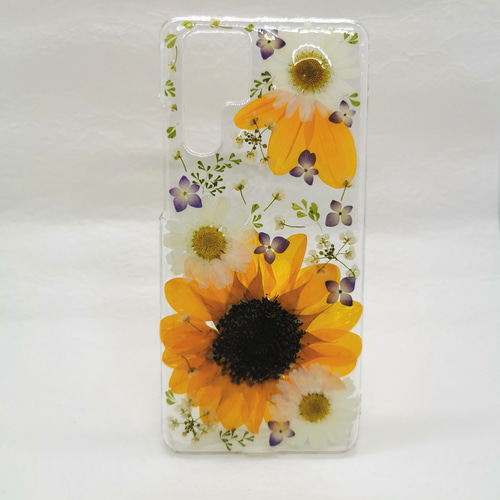 ひまわりのハンドメイド押し花スマホケースほぼ全機種対応