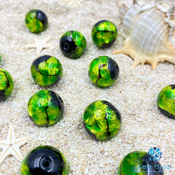 Sea drop ホタルガラス グリーン 12-16mm 一連 40cmビーズ 蓄光 緑色 とんぼ玉 [111tt] 9枚目の画像