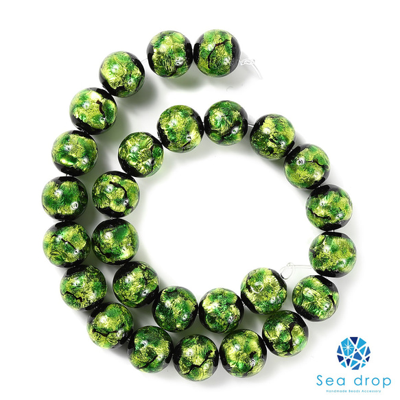 Sea drop ホタルガラス グリーン 12-16mm 一連 40cmビーズ 蓄光 緑色 とんぼ玉 [111tt] 7枚目の画像