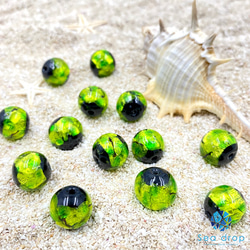 Sea drop ホタルガラス グリーン 12-16mm 一連 40cmビーズ 蓄光 緑色 とんぼ玉 [111tt] 3枚目の画像