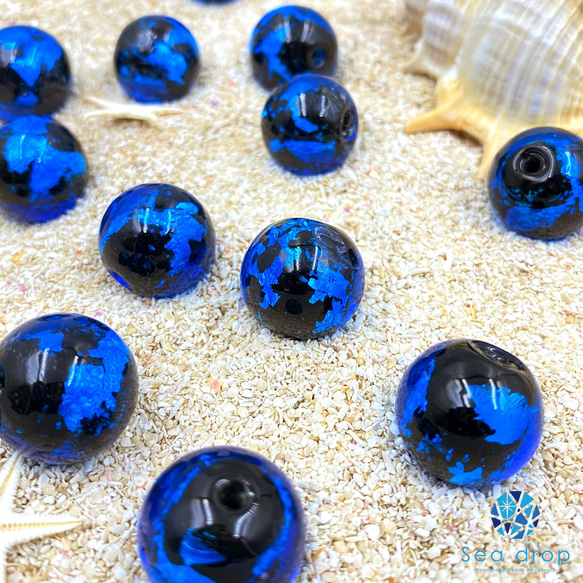 Sea drop ホタルガラス ブルー 12-16mm 一連 40cmビーズ 蓄光 青色 とんぼ玉 [112tt] 9枚目の画像
