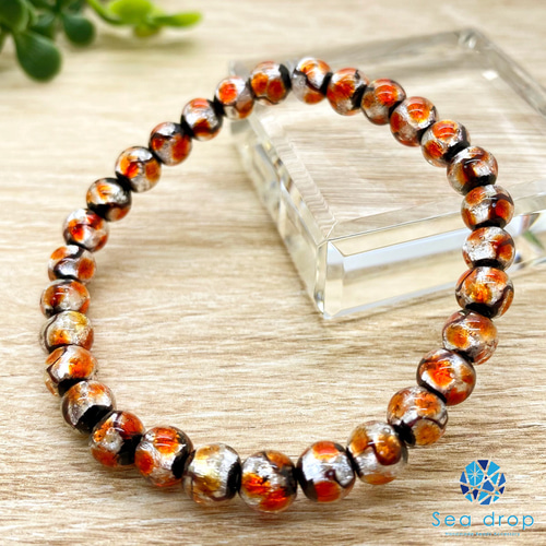 Sea drop ホタルガラス 6mm ビーズ ブレスレット 14-17cm