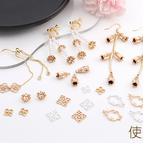 M10065-B 60個 コネクターパーツ クローバー 四角形 ゴールド 3x