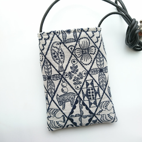 帆布とミナペルホネン両面使えるスマホポシェット ミニバッグ symphony