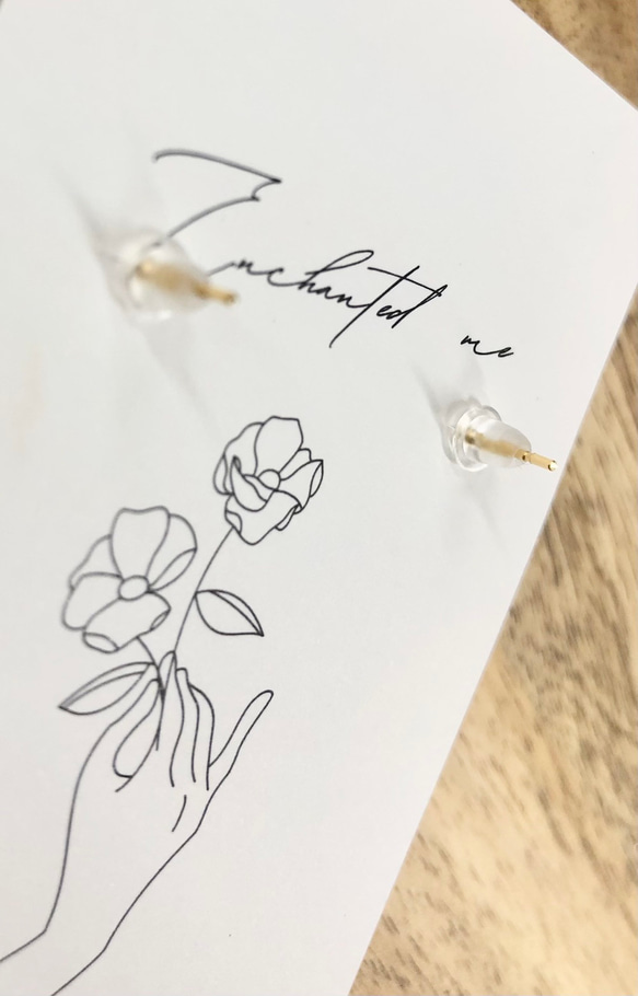 【handmade】nuance stone×metal flower pierce（gold/brown） レトロ 7枚目の画像