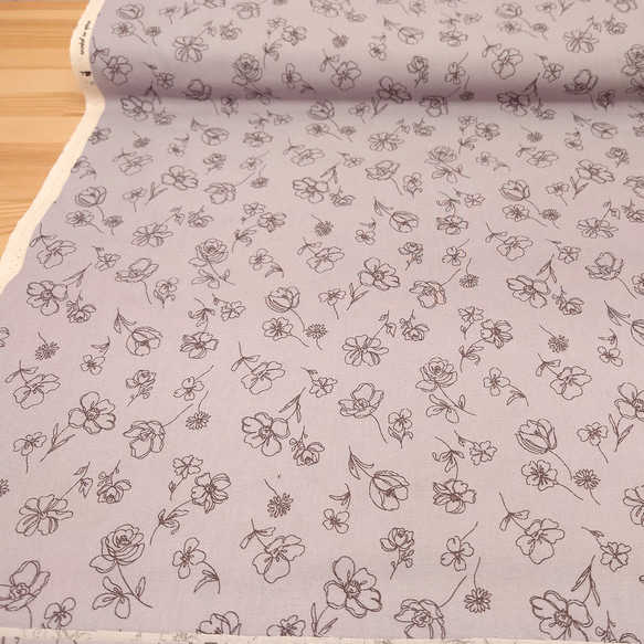シーチング生地【50×110cm】 線の細い花模様 花柄 シンプル くすみカラー 布 ピンクグレー 3枚目の画像