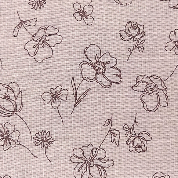 シーチング生地【50×110cm】 線の細い花模様 花柄 シンプル くすみカラー 布 ピンクグレー 1枚目の画像