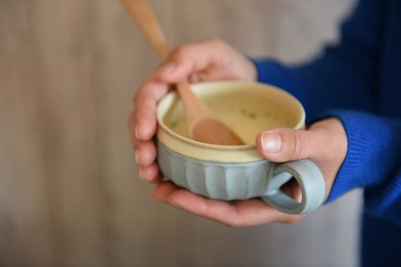 【晋六窯】PELICAN SOUPCUP／BLUE（青）　京都からお届けする可愛いスープカップ 4枚目の画像