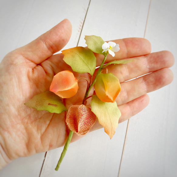 布花 ミニ ほおずき一枝 お盆 お飾り ミニ盆栽風 3枚目の画像