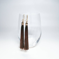 ロングタッセル ピアス/イヤリング 濃い青 ピアス（フック・チェーン