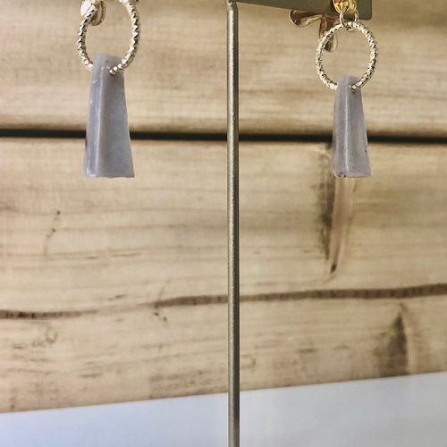 handmade】retro flower×marble square pierce（white-greyge