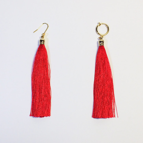 ロングタッセル ピアス/イヤリング 青 ピアス（フック・チェーン