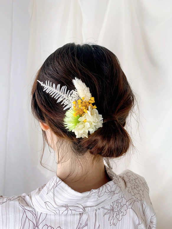 装いの時間 【 02 yellow 】 ヘアアクセサリー プリザーブドフラワー ドライフラワー 成人式 謝恩会 結婚式 4枚目の画像