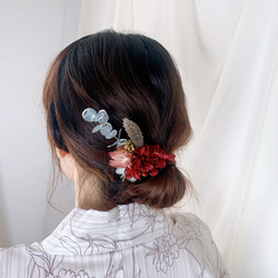 装いの時間 【 03 red 】 ヘアアクセサリー プリザーブドフラワー ドライフラワー 成人式 謝恩会 結婚式 4枚目の画像