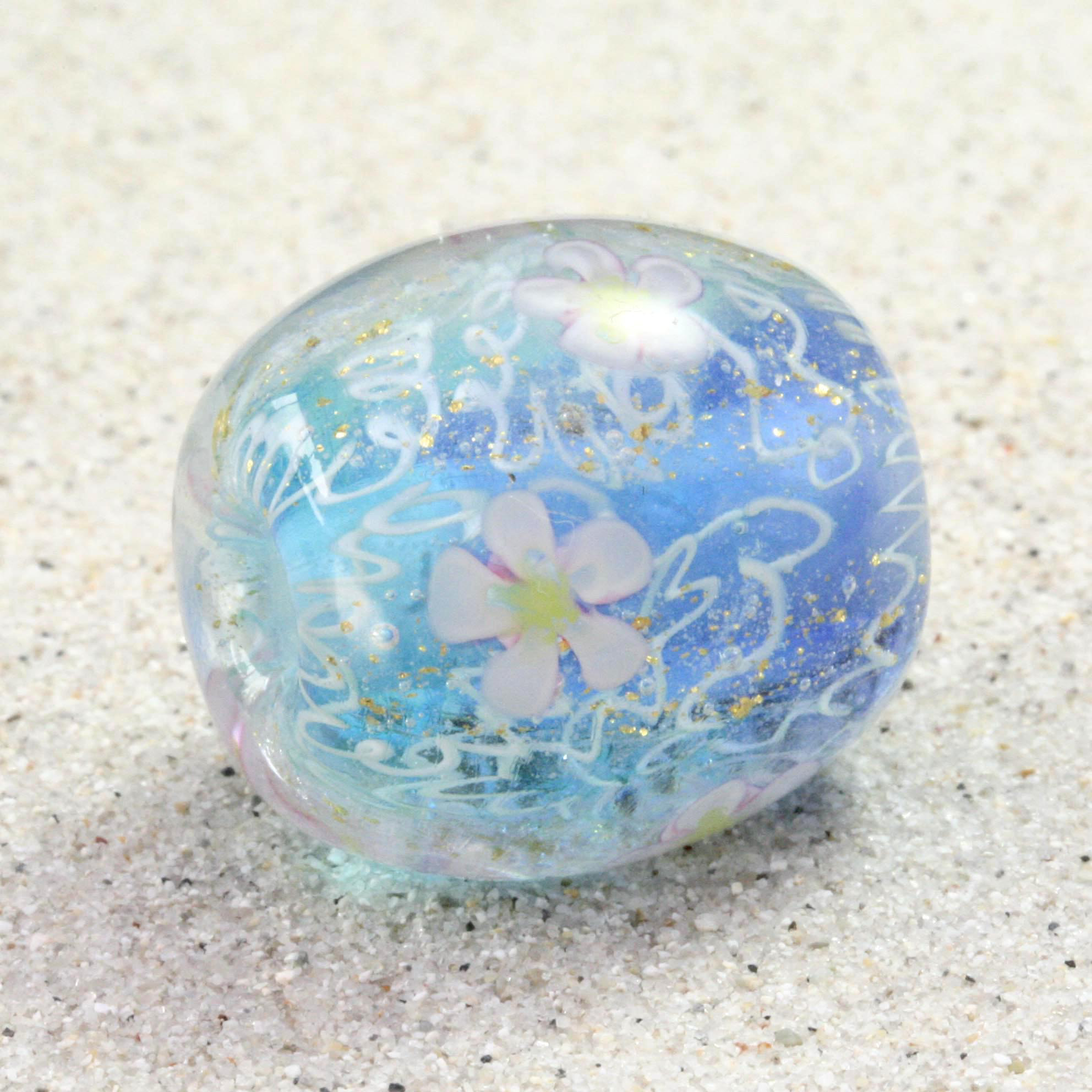 とんぼ玉　ガラス　花とんぼ玉 アミアミ　レース模様  キラキラ