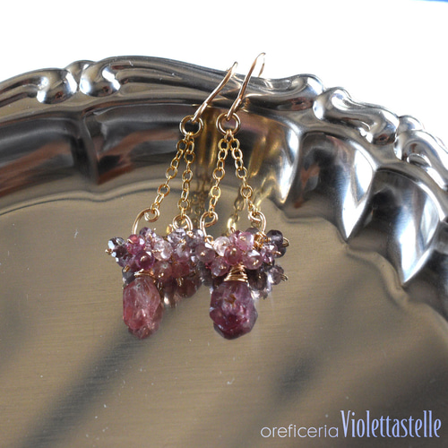 14kgf スピネルのシャンデリア・ピアス ピアス（フック・チェーン  