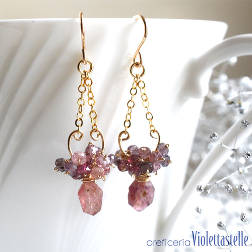 14kgf スピネルのシャンデリア・ピアス ピアス（フック・チェーン  