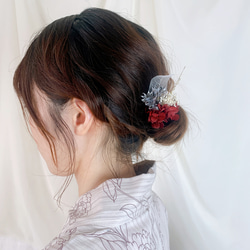 ( 再販×3)【 01 red 】 ヘアアクセサリー プリザーブドフラワー ドライフラワー 成人式 謝恩会 結婚式 5枚目の画像